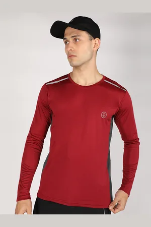 CHKOKKO Men Maroon Solid Dri-FIT T-shirt