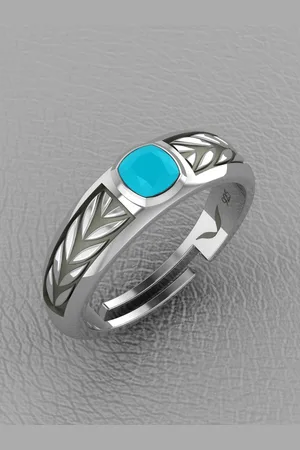 Vitra Men 925 Sterling Silver Rhodium-Plated Turquoise Adjustable Finger Ring