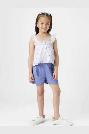 Nauti Nati Girls Schiffli Embroidered Square Neck Pure Cotton Top with Shorts
