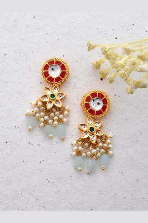 Dastoor Gold-Plated Kundan Studded Contemporary Drop Earrings
