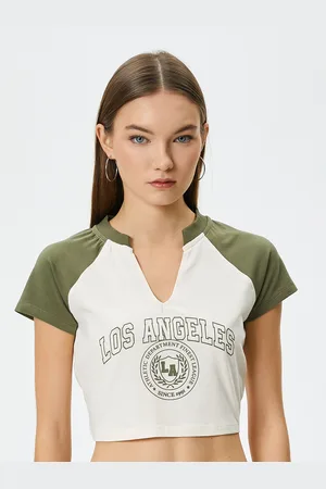 Koton Women Typography Printed Mandarin Collar T-shirt
