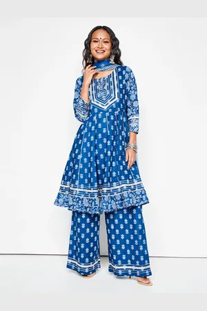 Global Desi Ethnic Motifs Printed Cotton Kurta & Palazzos With Dupatta