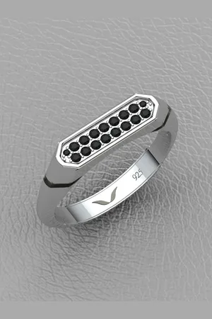 Vitra Men 925 Sterling Silver Rhodium-Plated Onyx Gemstone Finger Ring