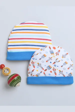 BUMZEE Boys Set Of 2 Printed Cotton Beanies
