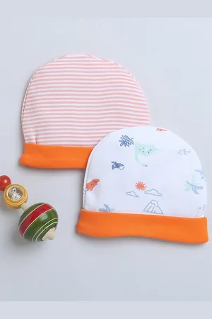 BUMZEE Boys Set Of 2 Printed Cotton Beanies