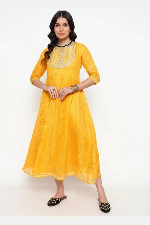 Kalini Leheriya Printed Round Neck Embroidered Fit & Flare Midi Ethnic Dress