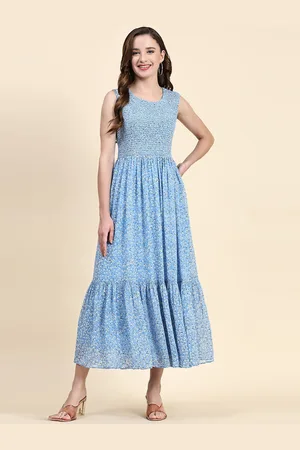 Kalini Floral Printed Round Neck Fit & Flare Maxi Dress