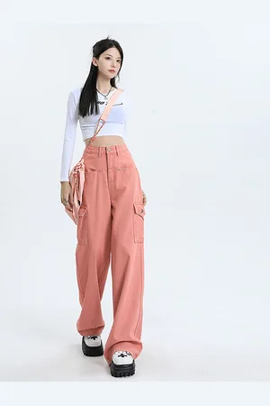 LULU & SKY Women Wide Leg High-Rise Clean Look Cargo Style Jeans