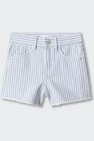 MANGO Girls Vertically Striped Mid-Rise Pure Cotton Regular Fit Shorts