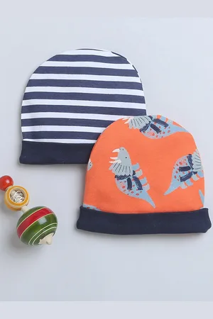 BUMZEE Boys Set Of 2 Printed Cotton Beanies