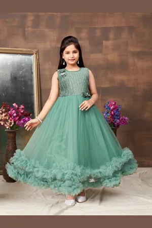 Aarika Girls Round Neck Sleeveless Net Blouson Dress