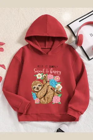 Stylecast Girls Red Graphic Printed Hooded Sweatshirt