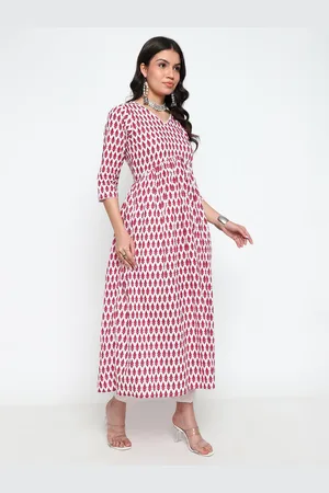 Kalini Geometric Printed V-Neck A-Line Cotton Maxi Dress