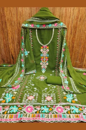 Leeza Store Floral Embroidered Silk Georgette Unstitched Dress Material