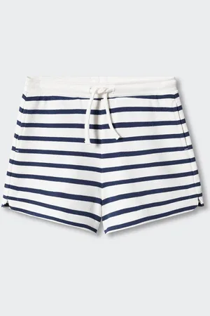 MANGO Girls Horizontally Striped Mid-Rise Pure Cotton Shorts