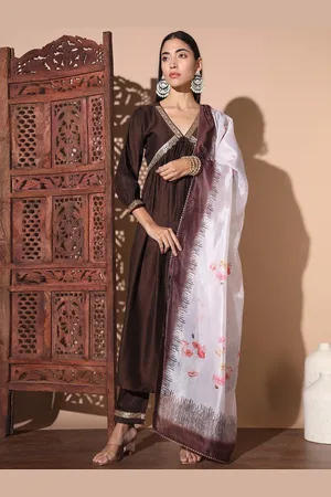 GUFRINA Floral Empire Sequinned Pure Silk Kurta With Trouser & Dupatta