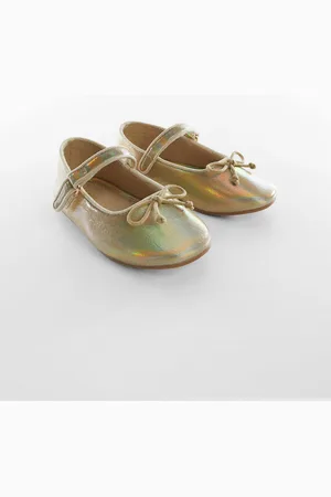 MANGO Girls Sheen Effect Mary Jane Shoes with Bow Detail
