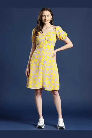 Mast & Harbour Floral Printed Puff Sleeve A-Line Dress