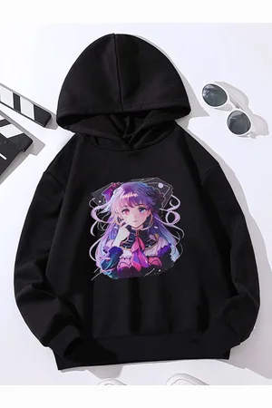 Stylecast Girls Black Graphic Printed Hooded Sweatshirt