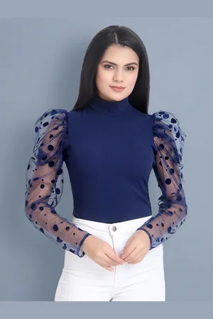 BuyNewTrend Navy Blue Lace Styled Back Top