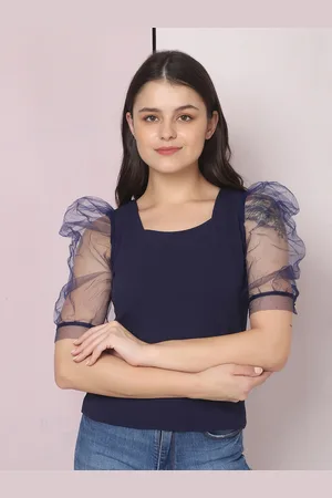 BuyNewTrend Navy Blue Lace Top