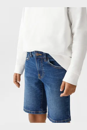 MANGO Boys Mid-Rise Straight Fit Stretchable Denim Shorts
