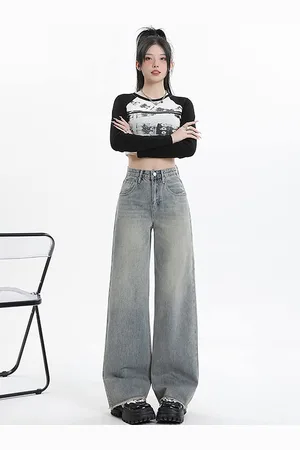 LULU & SKY Women Wide Leg High-Rise Heavy Fade Jeans