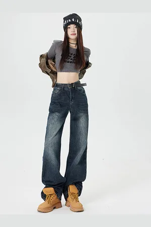 LULU & SKY Women Wide Leg Heavy Fade Jeans