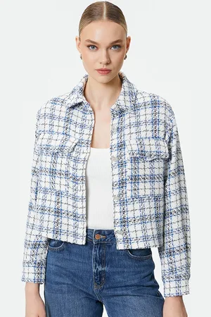 Koton Women Checked Crop Tailored Jacket