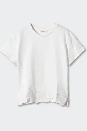MANGO Butterfly Embroidered Drop-Shoulder Sleeves Pure Cotton Top