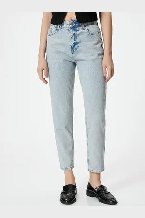 Koton Women Mom Fit Mid-Rise Heavy Fade Clean Look Pure Cotton Cropped Jeans