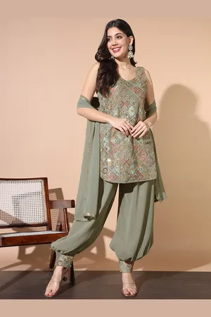 Chhabra 555 Quirky Embroidered V-Neck Sleeveless Kurta With Harem Pant & Dupatta