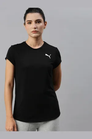 PUMA Women Black Solid Round Neck Active T-shirt
