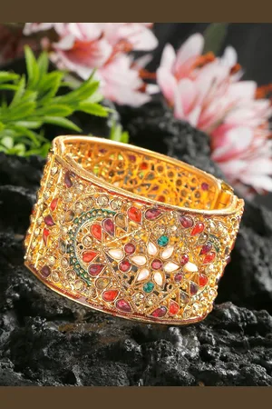 Anouk Gold-Plated Stone-Studded Kada Bangles