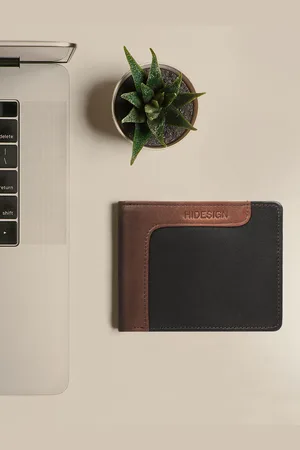Hidesign Men Black & Brown Leather Two Fold Wallet