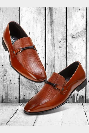 ID Men Tan Brown Textured Formal Slip-Ons