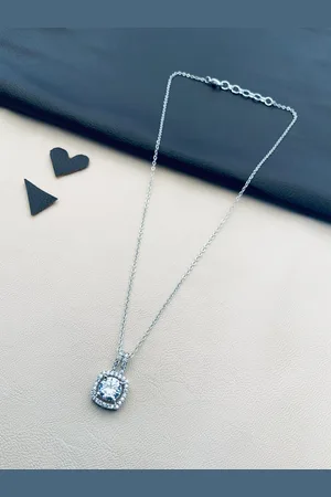 ABDESIGNS Silver-Plated American Diamond Pendant With Chain