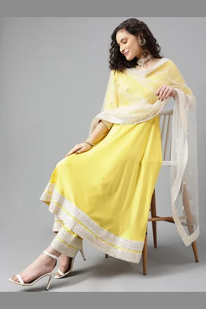 Khushal K Women Ethnic Motifs Embroidered Empire Thread Work Kurta with Palazzos & With Dupatta