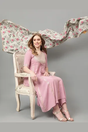 Khushal K Women Embroidered Empire Gotta Patti Kurta with Trousers & With Dupatta