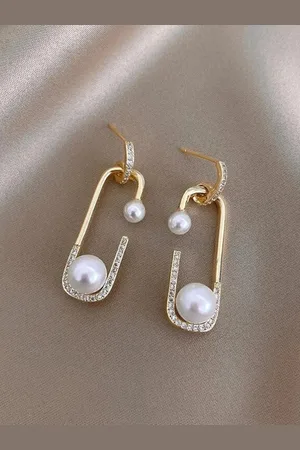 Krelin Gold Plated Beaded & Stone Studded Geometric Drop Earrings