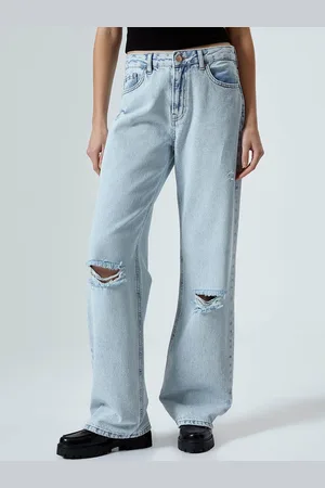 Koton Women Straight Fit Slash Knee Light Fade Pure Cotton Jeans