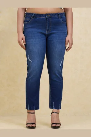 20Dresses Women Plus Size Navy Blue Slim Fit High-Rise Stretchable Cropped Jeans