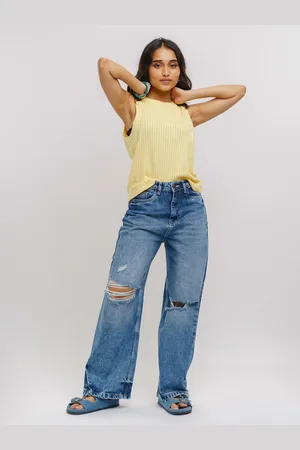FREAKINS Women Blue Straight Fit High-Rise Mildly Distressed Light Fade Jeans