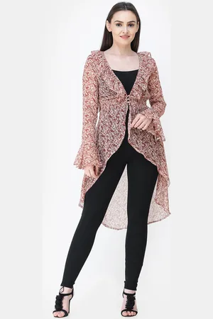 Cation Women Red & White Printed Tie-Up Shrug
