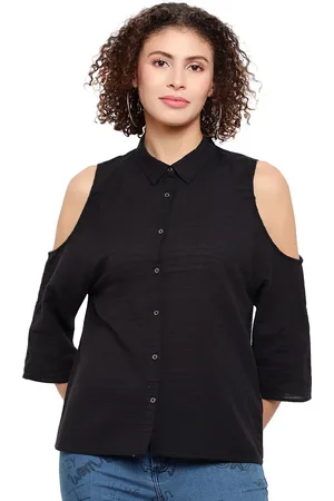 Amagyaa Cold-Shoulder Sleeves Pure Cotton Chambray Shirt Style Top