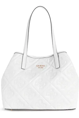 Guess Brand Logo Embroidered Quilted Structured Shoulder Bag with Pouch