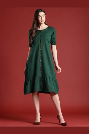 Buy All About You Women Green Self Design A Line Dress With Belt - Dresses  for Women 13649946 | Myntra