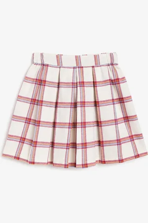 Campana Girls Checked Pure Cotton Gathered Or Pleated A-Line Above Knee length Skirt