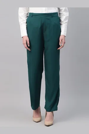 English Navy Women Slim Fit High-Rise Plain Formal Trousers Trouser