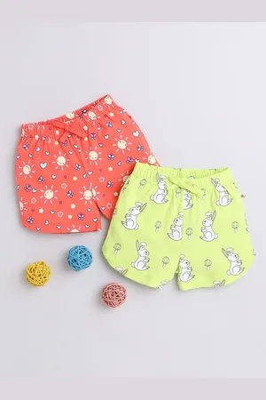 BUMZEE Girls Pack Of 2 Mid-Rise Conversational Printed Cotton Shorts